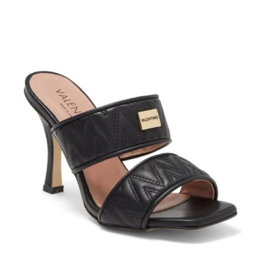 Valentino Black Quilted Leather Two-Band High Heel Mule
